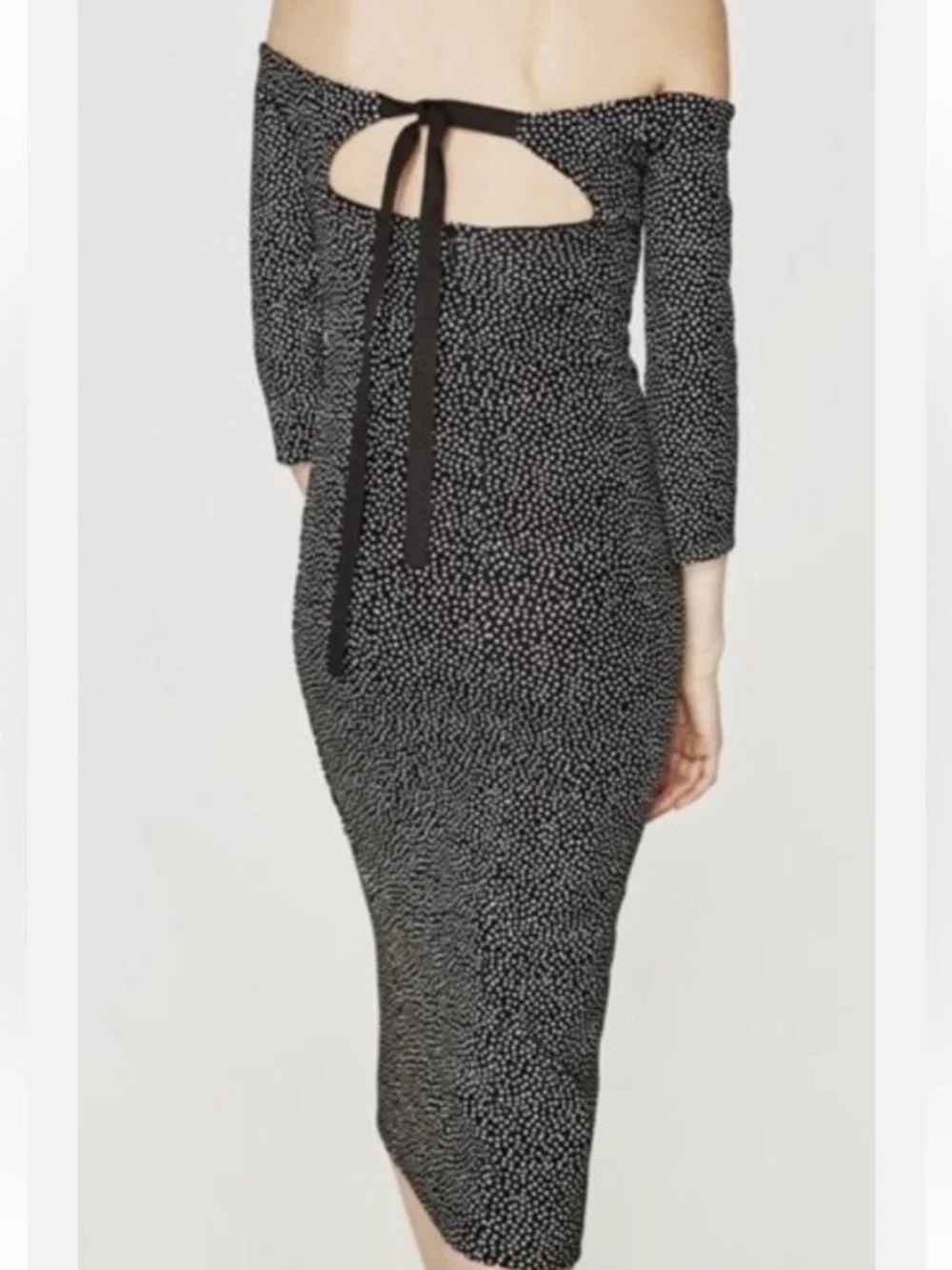 Zara Black and White Polka Dot Off the Shoulder Dress Size Medium NWT - Picture 3 of 12